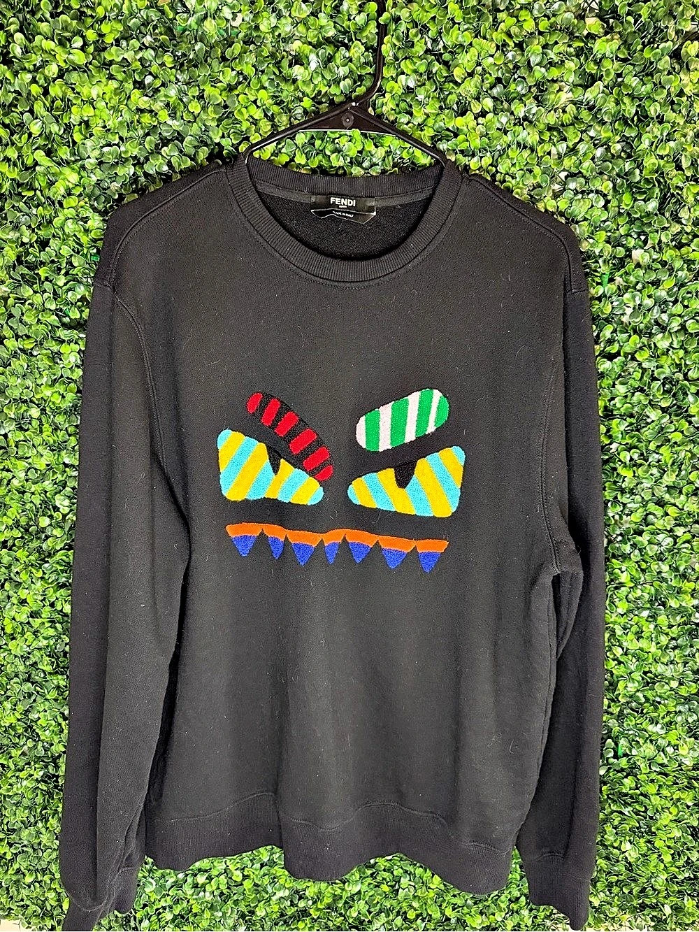 Fendi Bag Bugs Monster Eyes Crewneck Sweatshirt Black Size 50